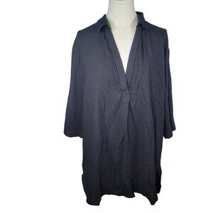 J.Crew Women Black Cotton Lightweight Collared V-Neck Tunic Top Shirt Size XL